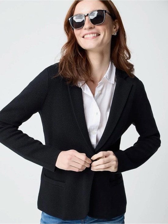 J. Crew Jackets & Blazers - J.Crew Sweater Blazer Women L Black Excellent Cotton Knit Notched Lapel Pocket